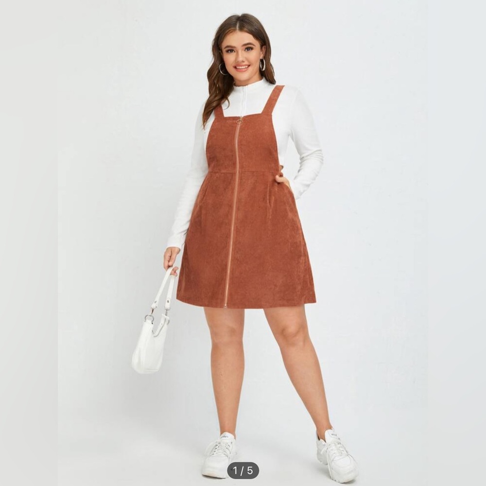 Women’s Plus Corduroy Zipper front overall dress
